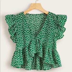 Ditsy Floral Print Butterfly Sleeve Top